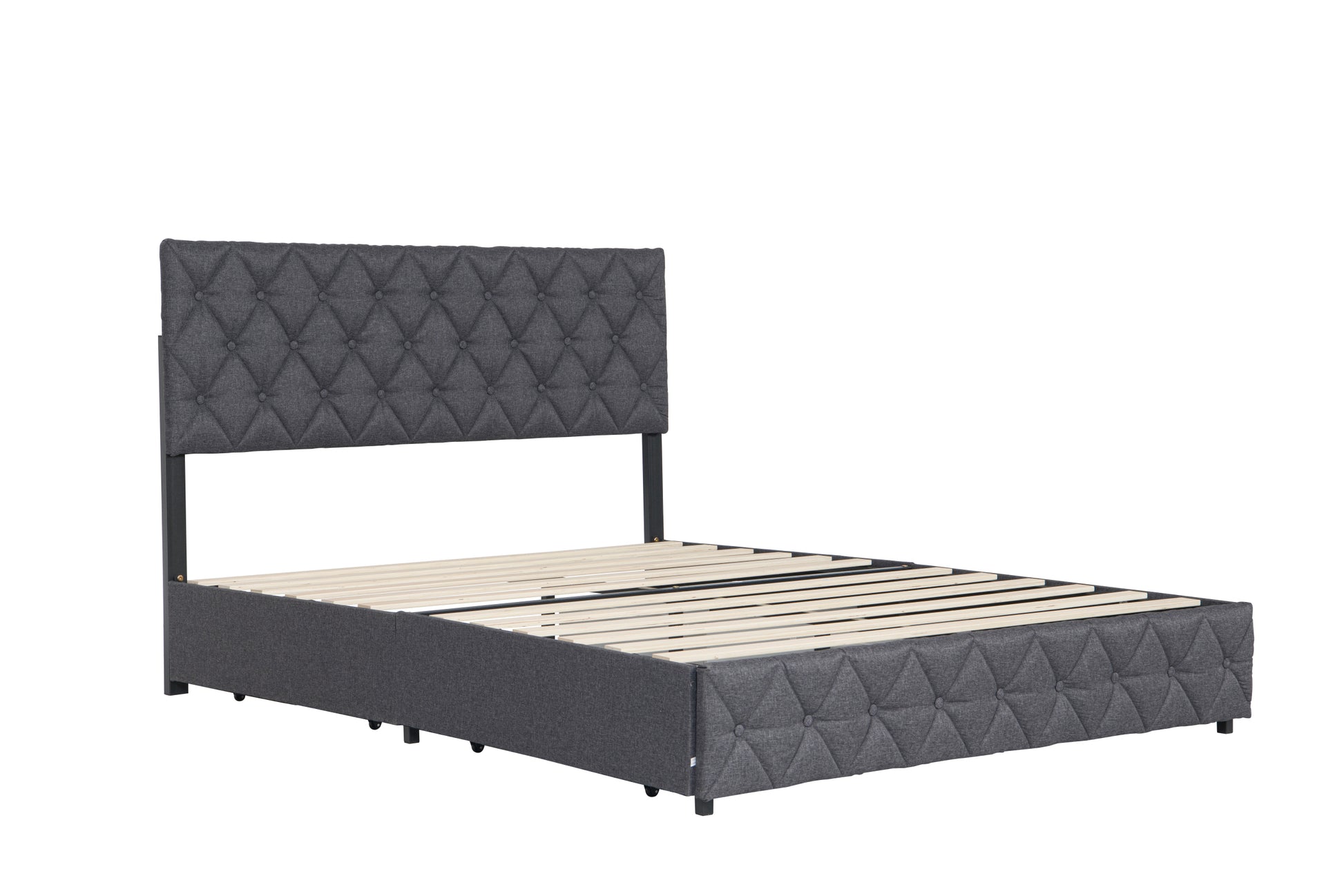 Queen Size Upholstered Platform Bed Frame With 4 Storage Drawers, Adjustable Linen Headboard, Wooden Slats Support, No Box Spring Needed, Easy Assembly,Grey Box Spring Not Required Queen Grey Wood Bedroom American Design Bed Frame Linen Linen