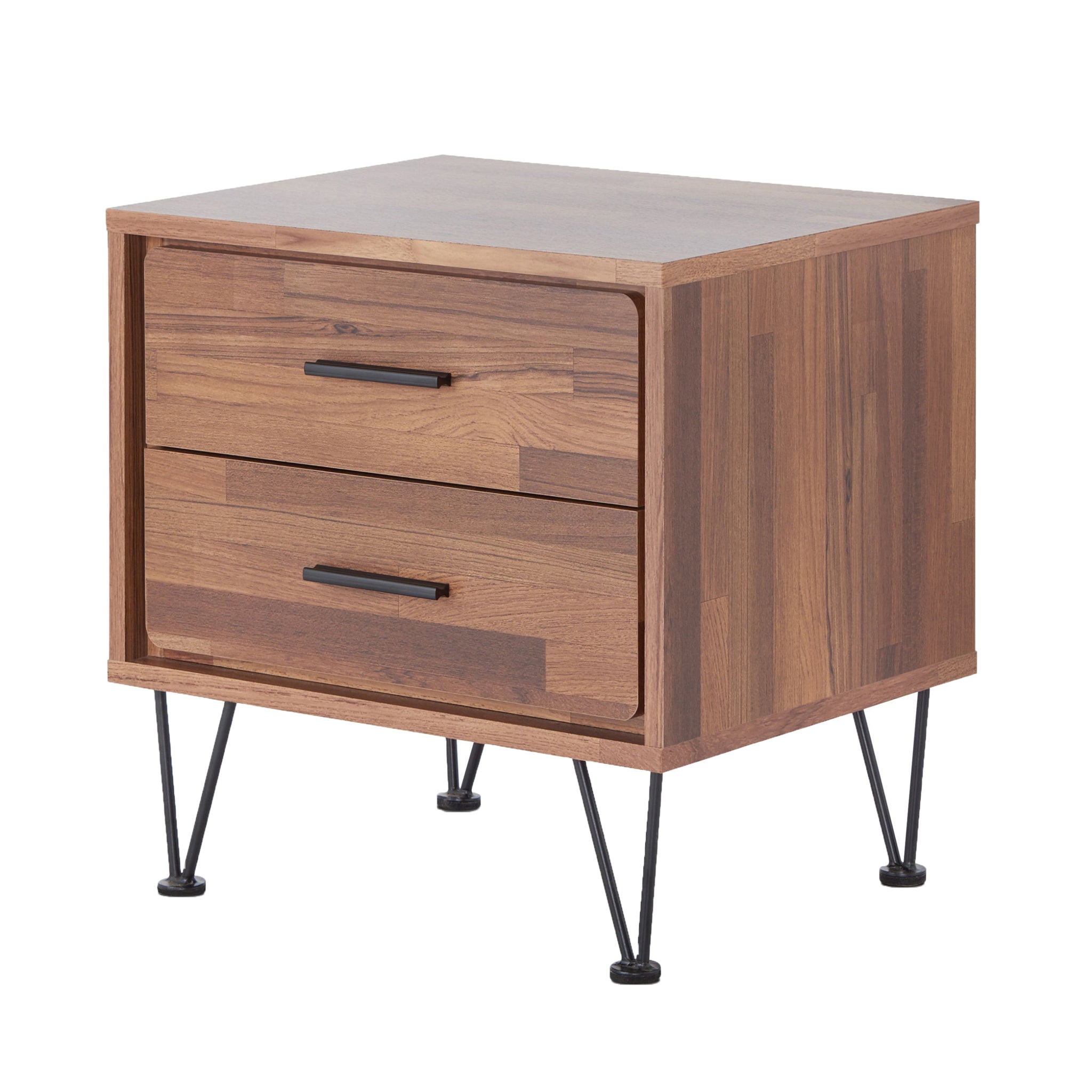 Walnut 2 Drawer Accent Table With Hairpin Legs Walnut Primary Living Space Contemporary Drawers Rectangular Wood Metal Hairpin