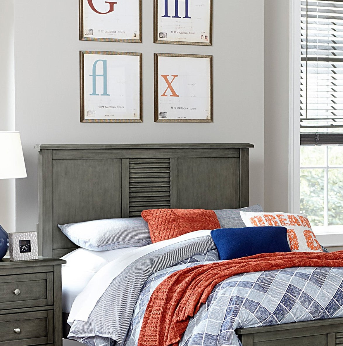 Cool Gray Finish 1Pc Twin Size Bed Louvered Panel Headboard Footboard Transitional Style Bedroom Wooden Furniture Box Spring Required Twin Gray Wood Transitional Panel Wood
