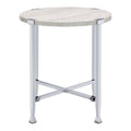 White Oak And Chrome End Table With X Shape Base White Silver White Primary Living Space Modern Round Wood Metal