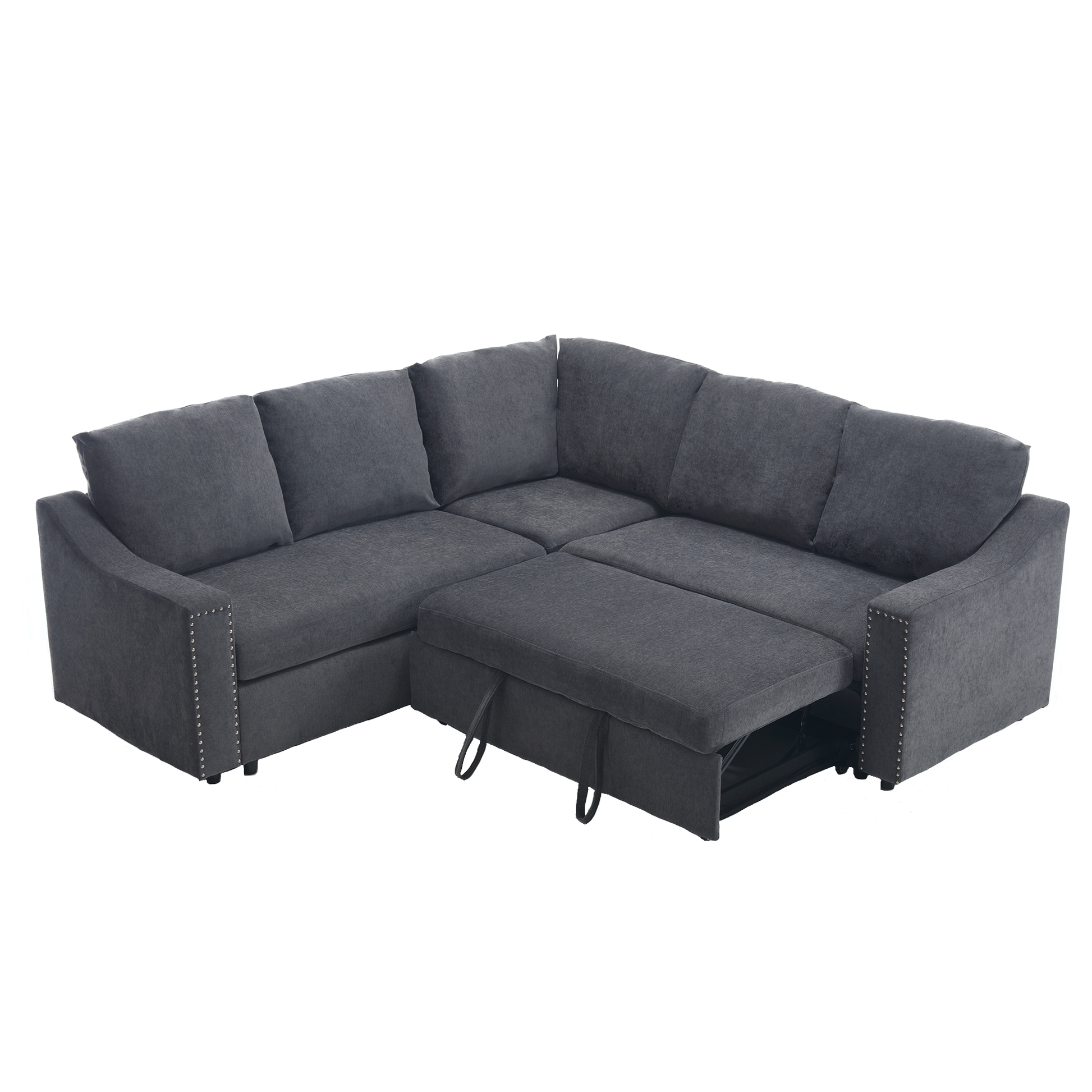 Arrived L Shaped Sofa With Pull Out Sofa Bed, Corner Sofa,Comfortable Living Room Furniture Set, Sleeper Sofa Bed,Corner Seat For Two With Broaching Sofa,Rivet Dechenille,Gray Gray Polyester Wood Primary Living Space Modern Polyester 5 Seat