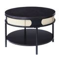 Black Round Coffee Table With Bottom Shelf Black Primary Living Space Modern Shelves Round Wood Metal