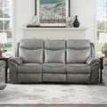 Gray 1Pc Double Reclining Sofa W Drop Down Cup Holders, Power Outlets Usb Ports Hidden Drawer Faux Leather Upholstery Comfortable Sofa Living Room Furniture Gray Faux Leather Wood Primary Living Space Solid Wood 3 Seat