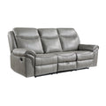 Gray 1Pc Double Reclining Sofa W Drop Down Cup Holders, Power Outlets Usb Ports Hidden Drawer Faux Leather Upholstery Comfortable Sofa Living Room Furniture Gray Faux Leather Wood Primary Living Space Solid Wood 3 Seat