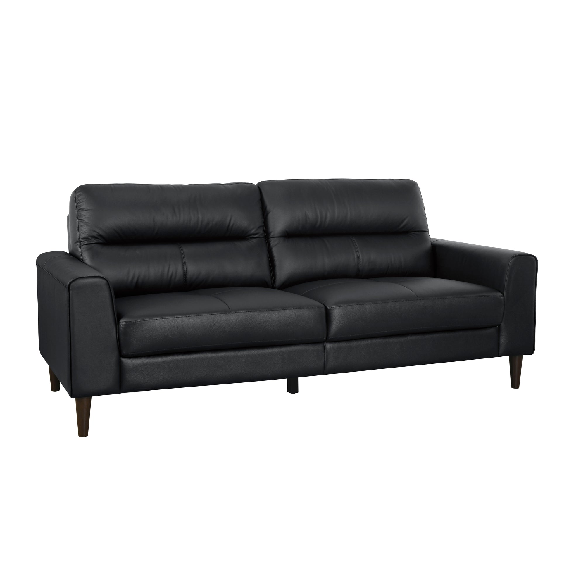 Modern Living Room Furniture Black Top Grain Leather Sofa 1Pc Cushion Seat And Back Solid Wood Frame Black Genuine Leather Wood Primary Living Space Modern Solid Wood 2 Seat