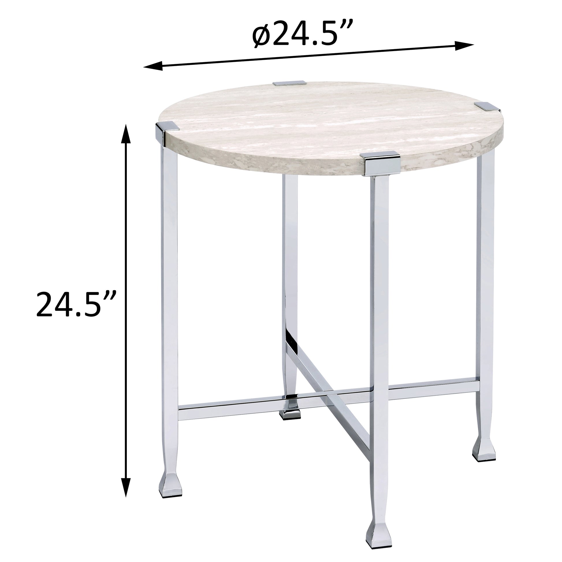 White Oak And Chrome End Table With X Shape Base White Silver White Primary Living Space Modern Round Wood Metal