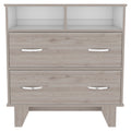 Portanova Two Drawer Dresser, Two Open Shelves, Superior Top, Four Legs Light Gray White Gray Drawer 2 Drawers Bedroom Shelf Modern Particle Board Particle Board