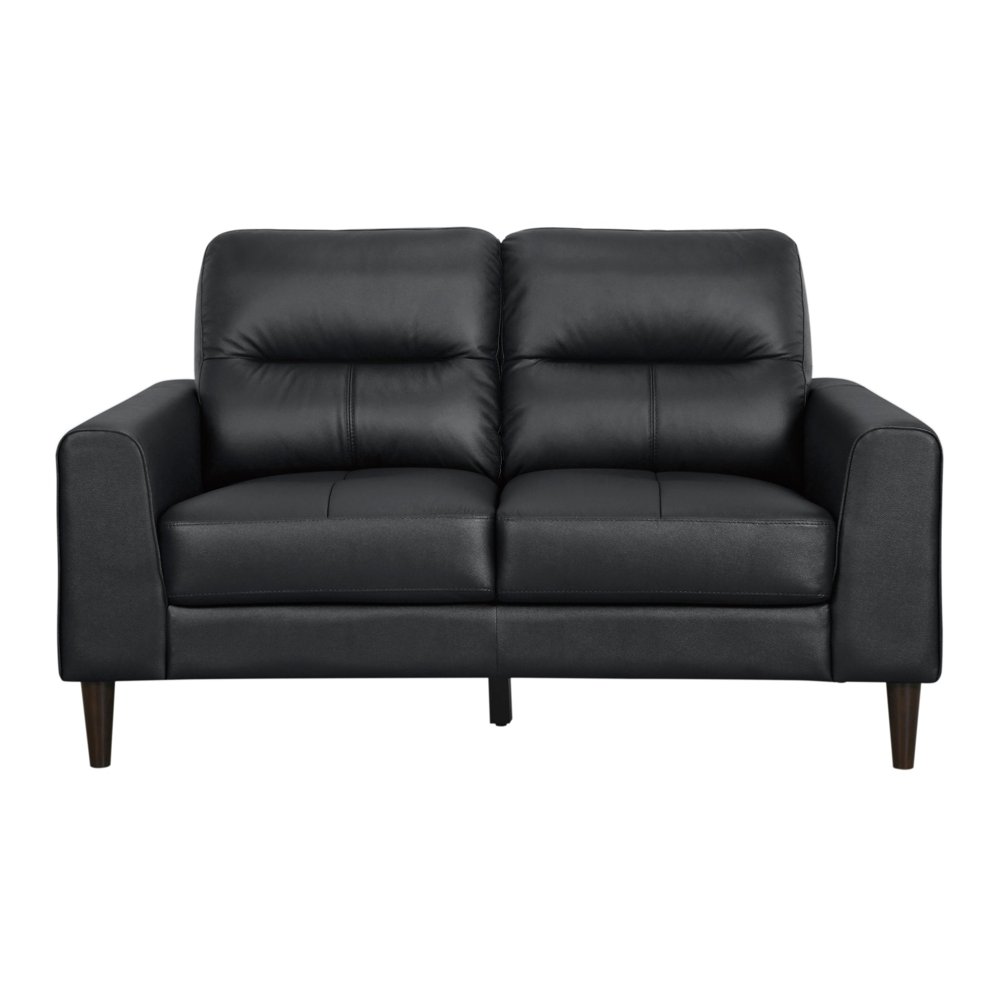 Modern Living Room Furniture Black Top Grain Leather Loveseat 1Pc Cushion Seat And Back Solid Wood Frame Black Genuine Leather Wood Primary Living Space Modern Solid Wood