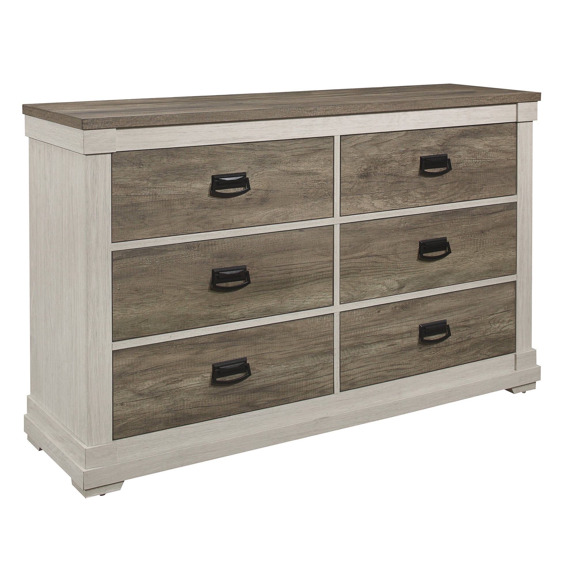 Beautiful White And Weathered Gray Transitional Style 1Pc Dresser Of 6 Drawers Antique Handles Bedroom Furniture Wooden White Gray Bedroom Transitional Wood