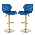 Dark Blue Velvet Adjustable Swivel Bar Stools Set