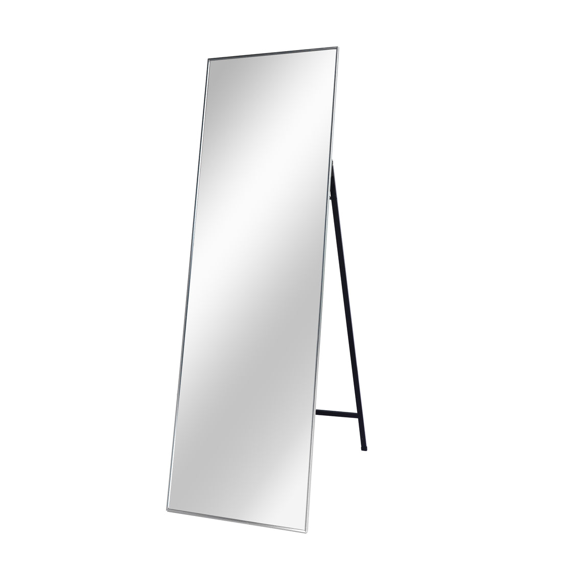 Silver 65 X 22 In Metal Stand Full Length Mirror Silver Classic Mdf Glass Aluminium Alloy