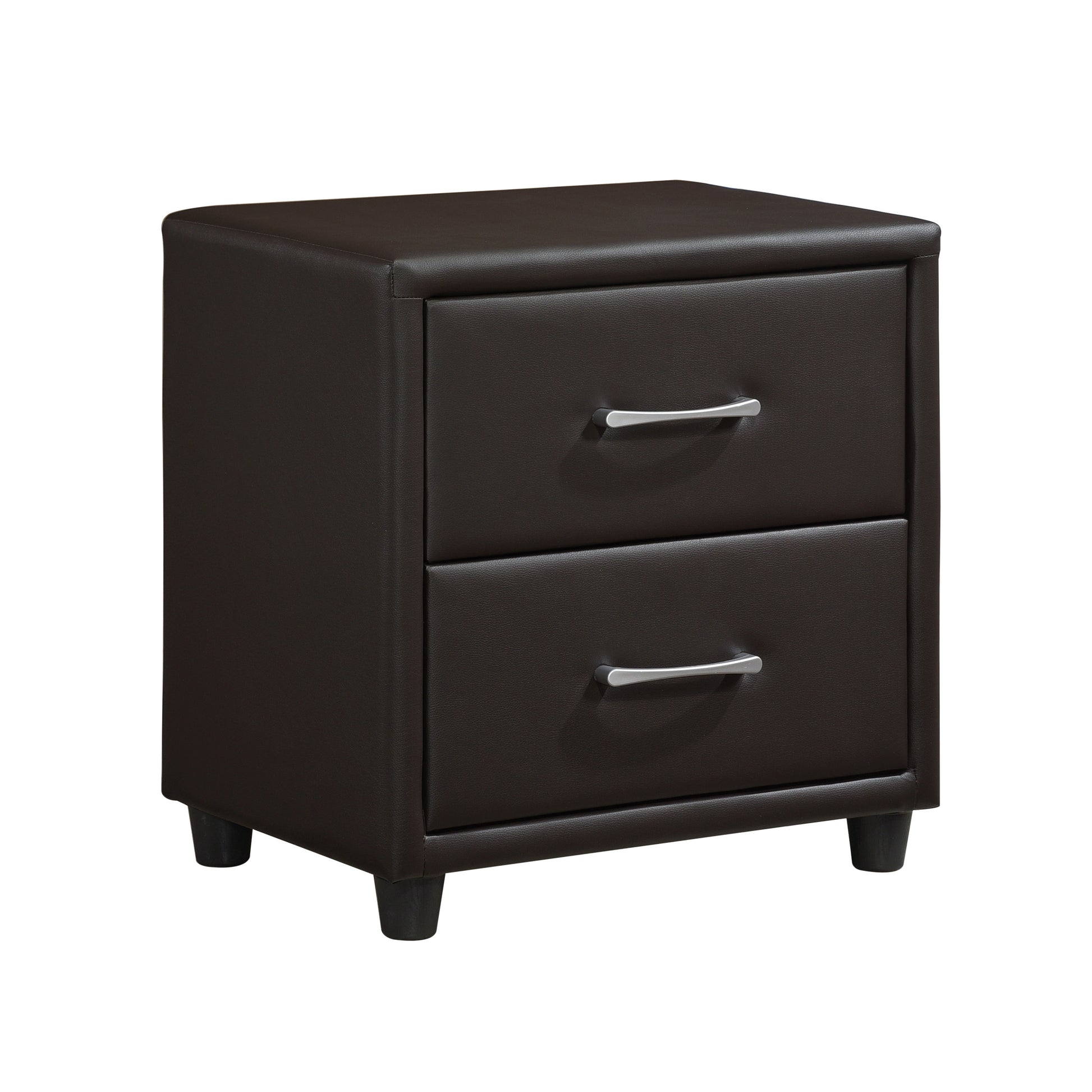 Contemporary Design 1Pc Bedroom Furniture Two Drawers Nightstand Silver Tone Bar Pulls Faux Leather Upholstery, Dark Brown Pvc Dark Brown 2 Drawers Bedside Cabinet Bedroom Contemporary,Traditional Drawers Plywood