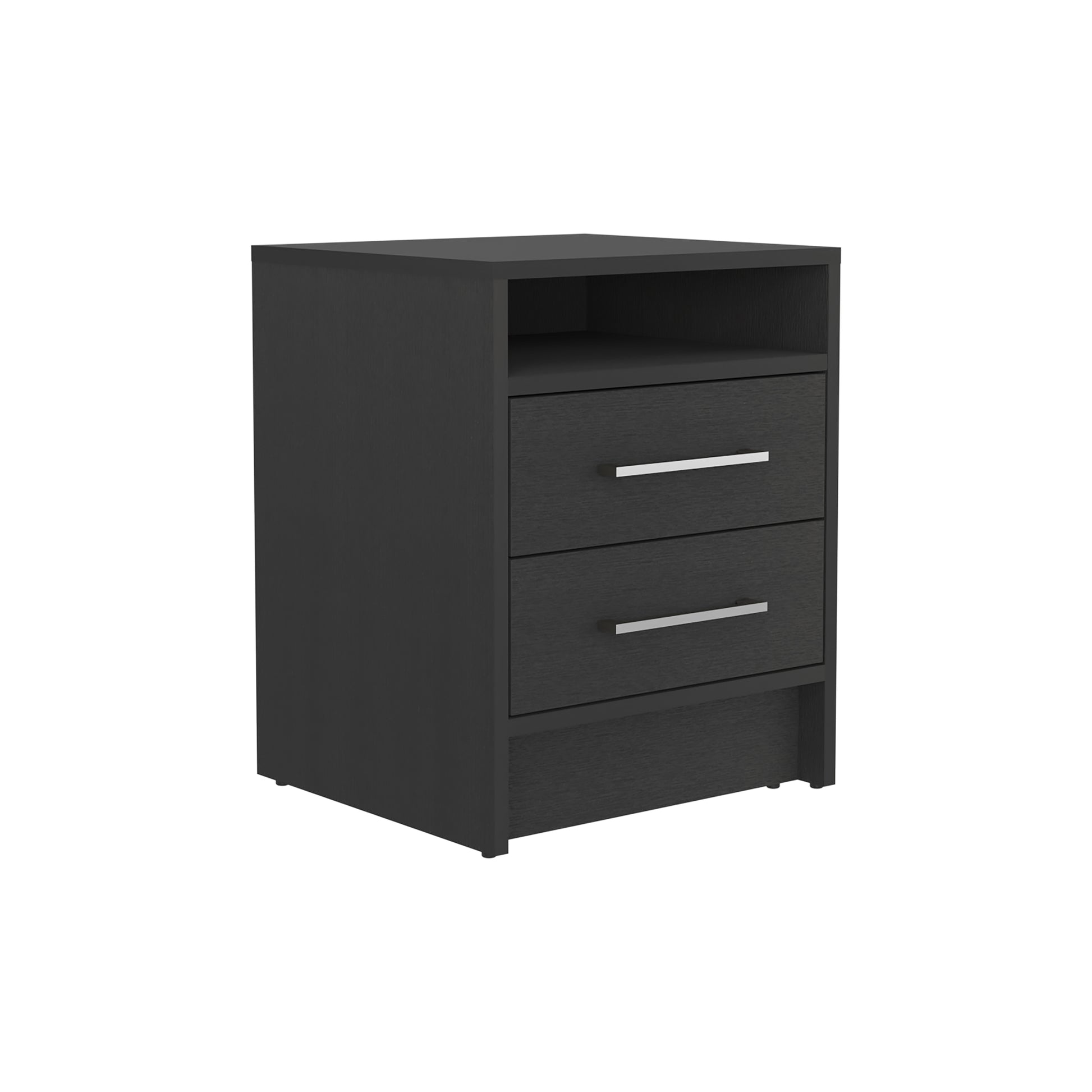 Nightstand 20"H, Two Drawers, Superior Top, Metal Handles, Black Black Particle Board Particle Board