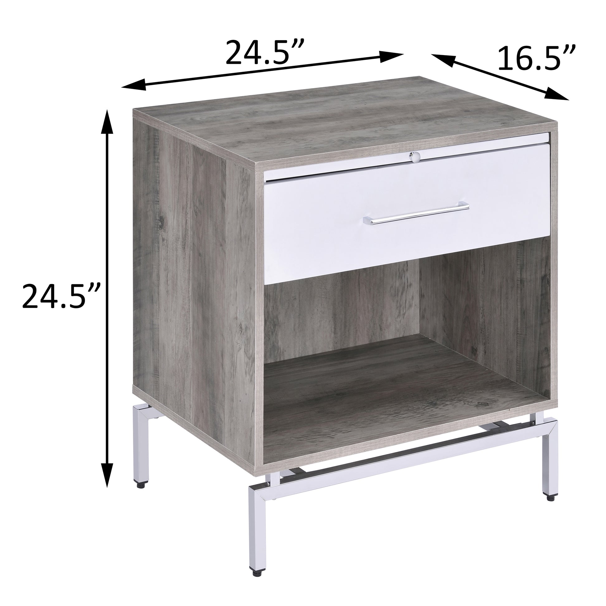 Weathered Grey Oak And White Accent Table Grey White Primary Living Space Drawers Rectangular Wood Metal