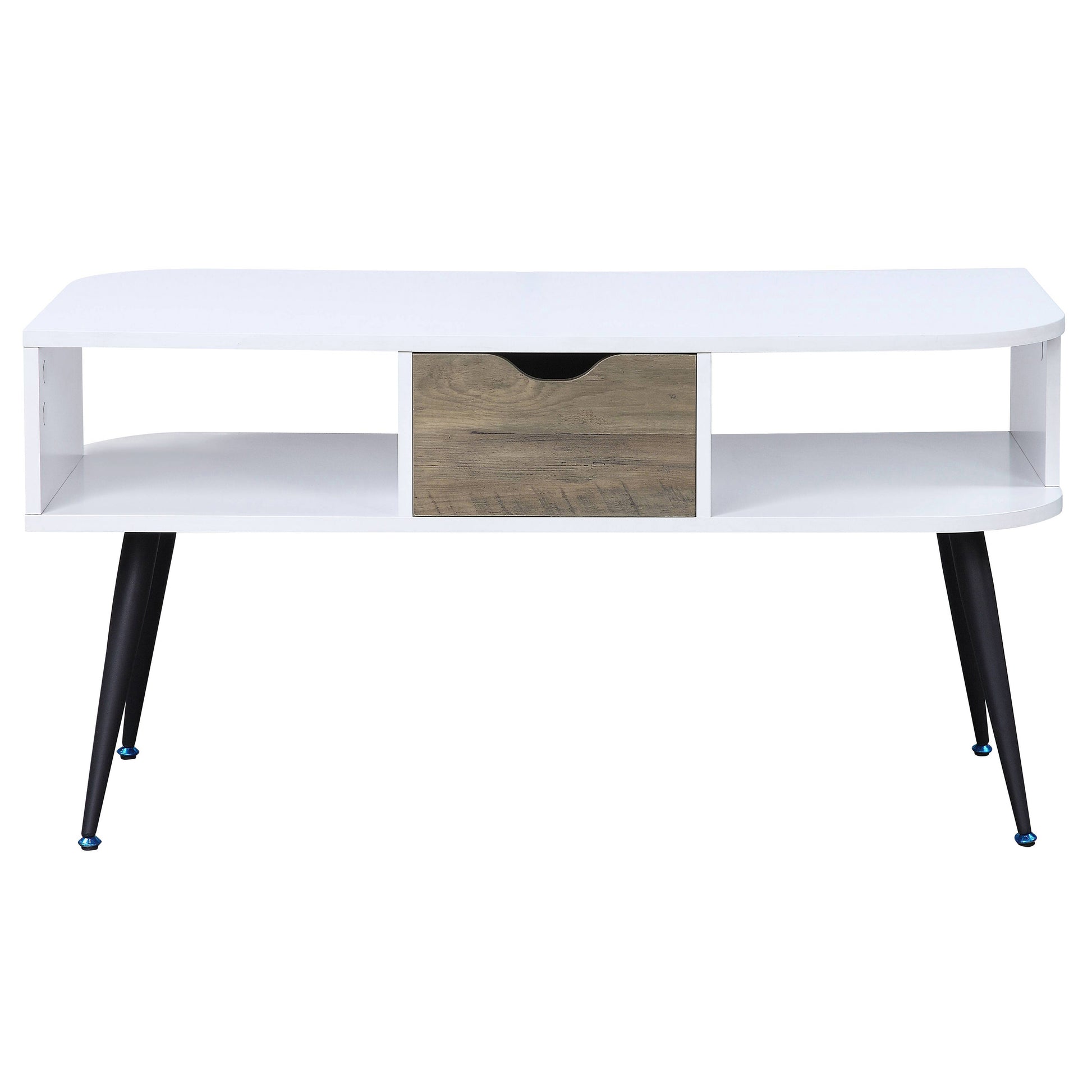 White And Black Coffee Table With 1 Drawer White Black White Primary Living Space Contemporary Drawers Rectangular Wood Metal