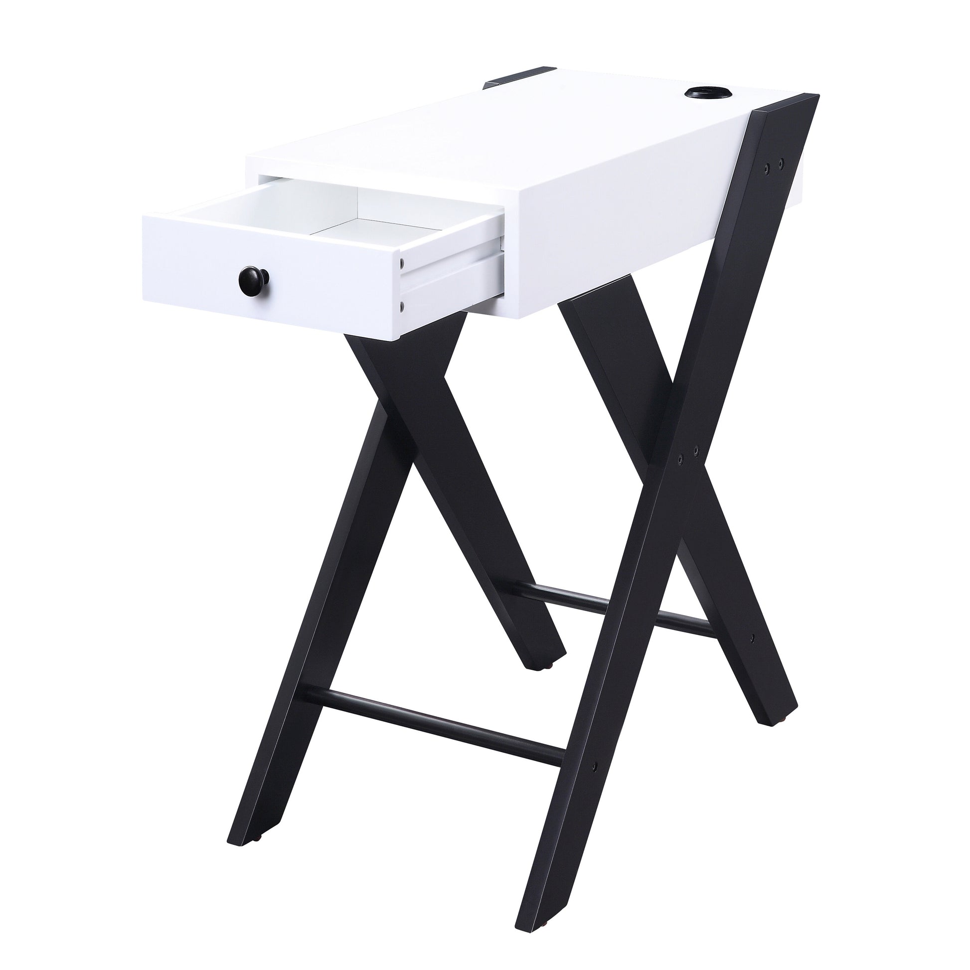 White And Black Side Table With Usb Ports White Black White Primary Living Space Glam Pine Drawers Rectangular Wood