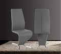 Modern Contemporary Upholstery Pu Z Shape Chair In Gray Set Of 2 Solid Dining Room Solid Back Set Of 2 Polyurethane Dark Grey Polished Foam Spot Clean Square Contemporary,Modern Dining Chairs Foam Faux Leather