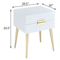 White And Gold Side Table With 2 Drawer White Gold White Primary Living Space Mid Century Modern Drawers Square Wood Metal