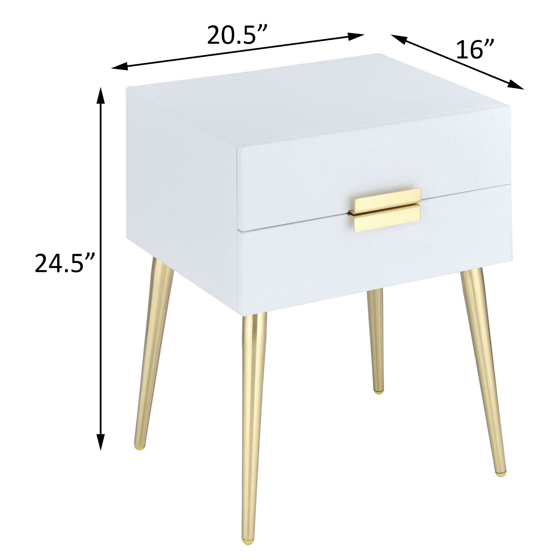 White And Gold Side Table With 2 Drawer White Gold White Primary Living Space Mid Century Modern Drawers Square Wood Metal