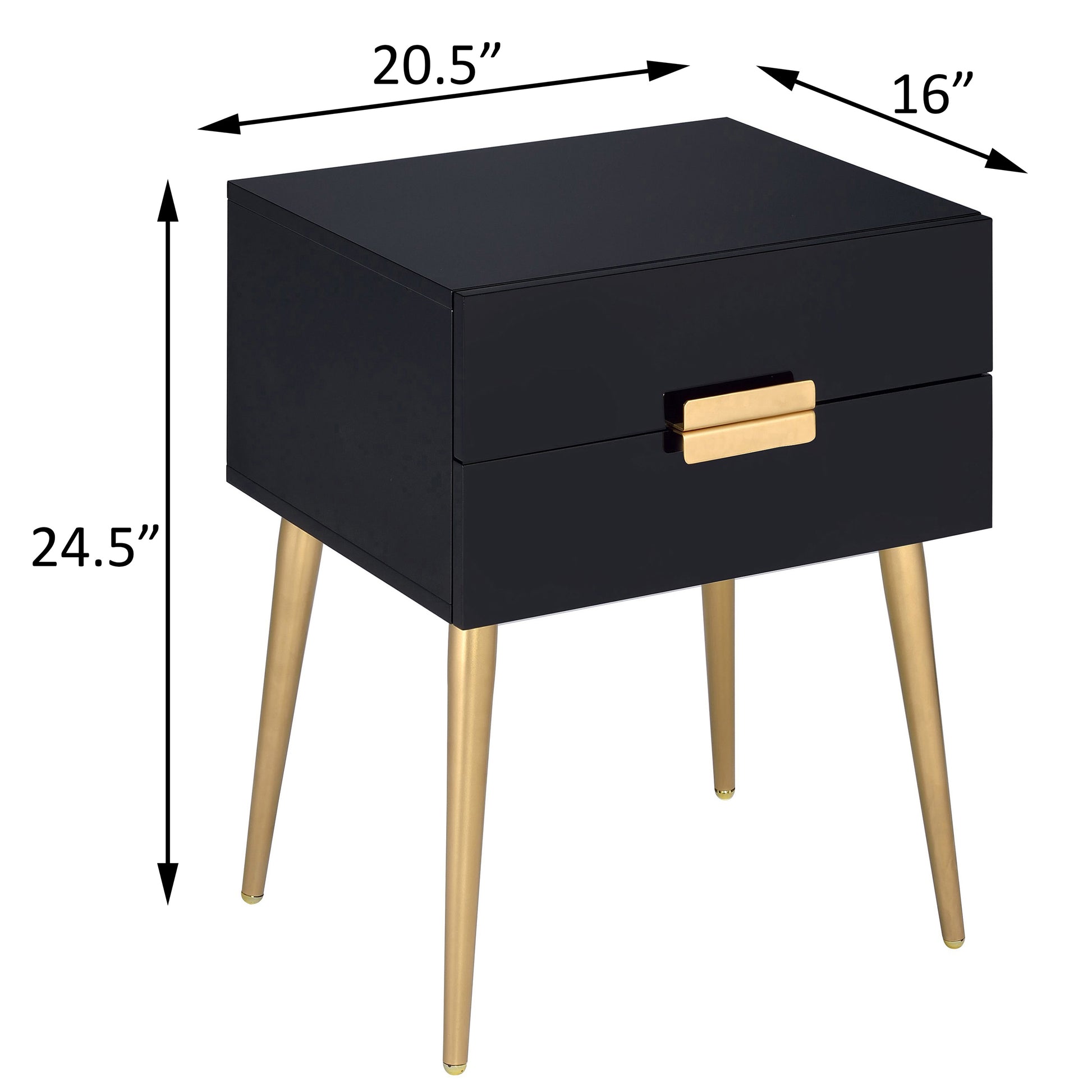 Black And Gold Side Table With 2 Drawer Black Gold Primary Living Space Mid Century Modern Drawers Rectangular Wood Metal
