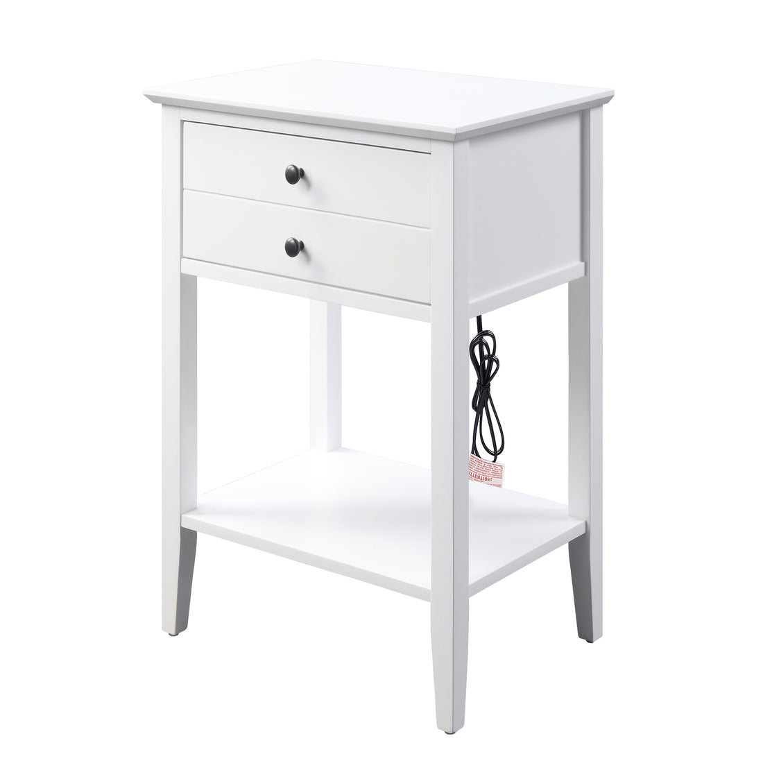 White Side Table With 1 Drawer And Bottom Shelf White White Primary Living Space Transitional Pine Drawers Rectangular Wood
