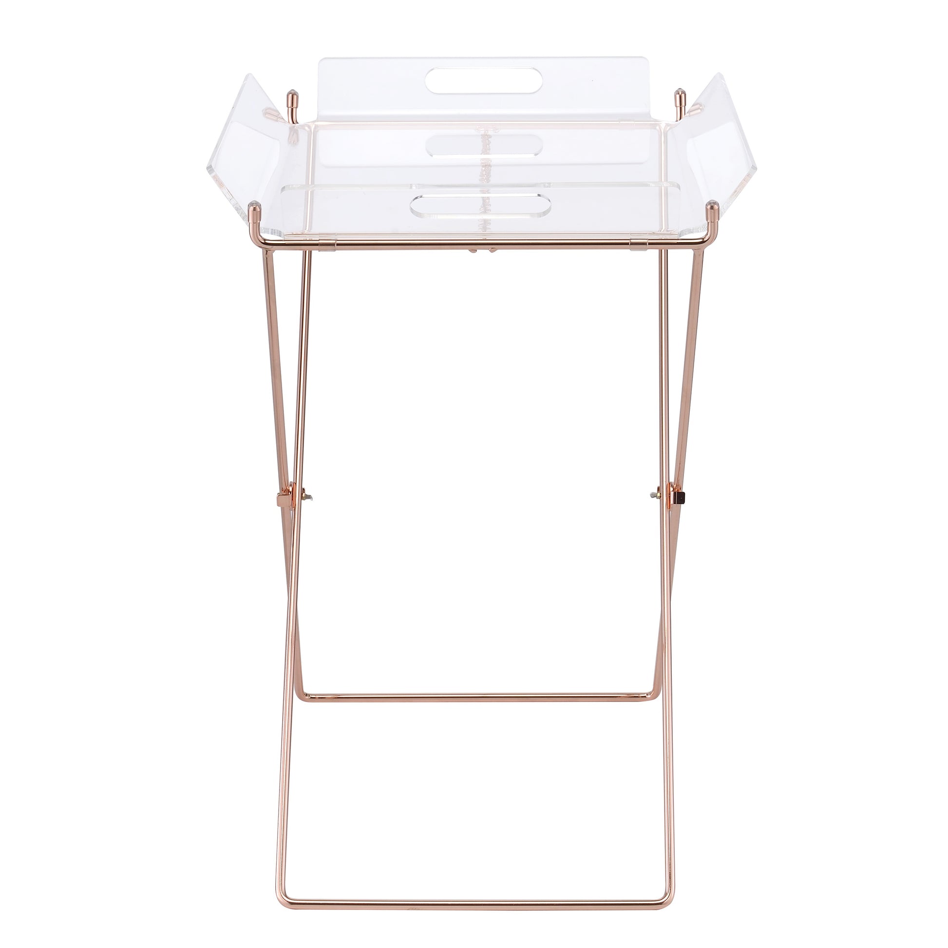 Clear And Copper Tray Table With Removable Tray Clear Antique Nickel Primary Living Space Modern Rectangular Acrylic Sled