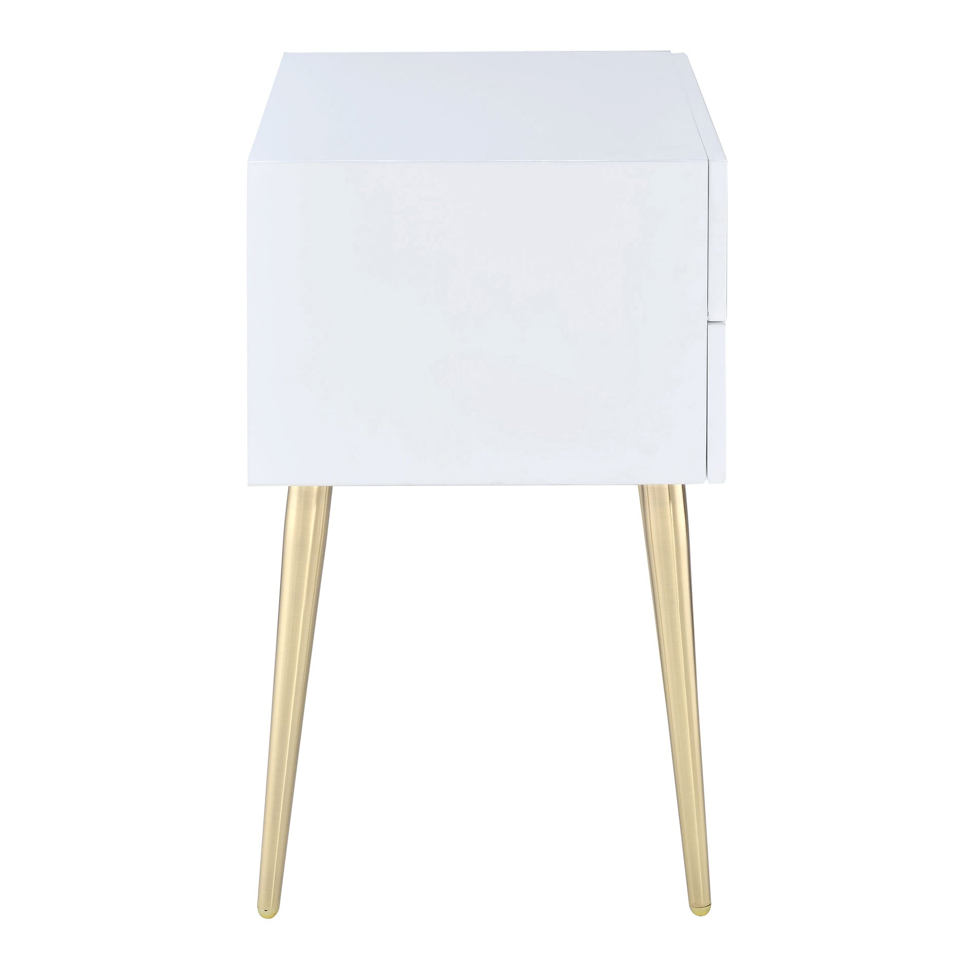 White And Gold Side Table With 2 Drawer White Gold White Primary Living Space Mid Century Modern Drawers Square Wood Metal