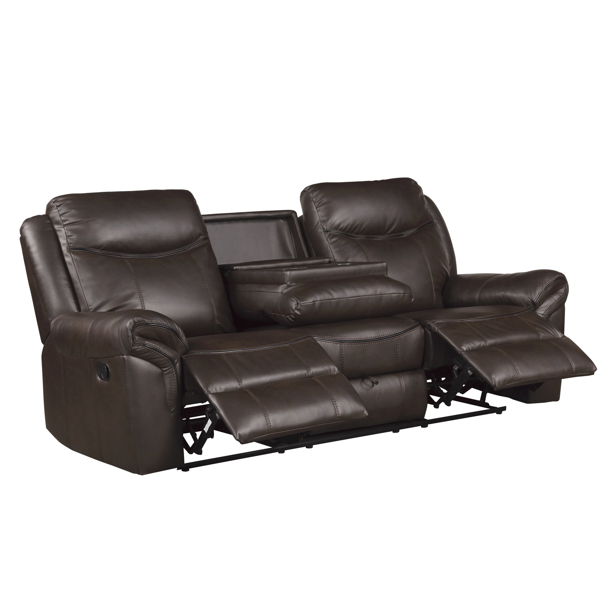 Dark Brown 1Pc Double Reclining Sofa W Drop Down Cup Holders, Power Outlets Usb Ports Hidden Drawer Faux Leather Upholstery Comfortable Sofa Living Room Furniture Dark Brown Faux Leather Wood Primary Living Space Solid Wood 3 Seat