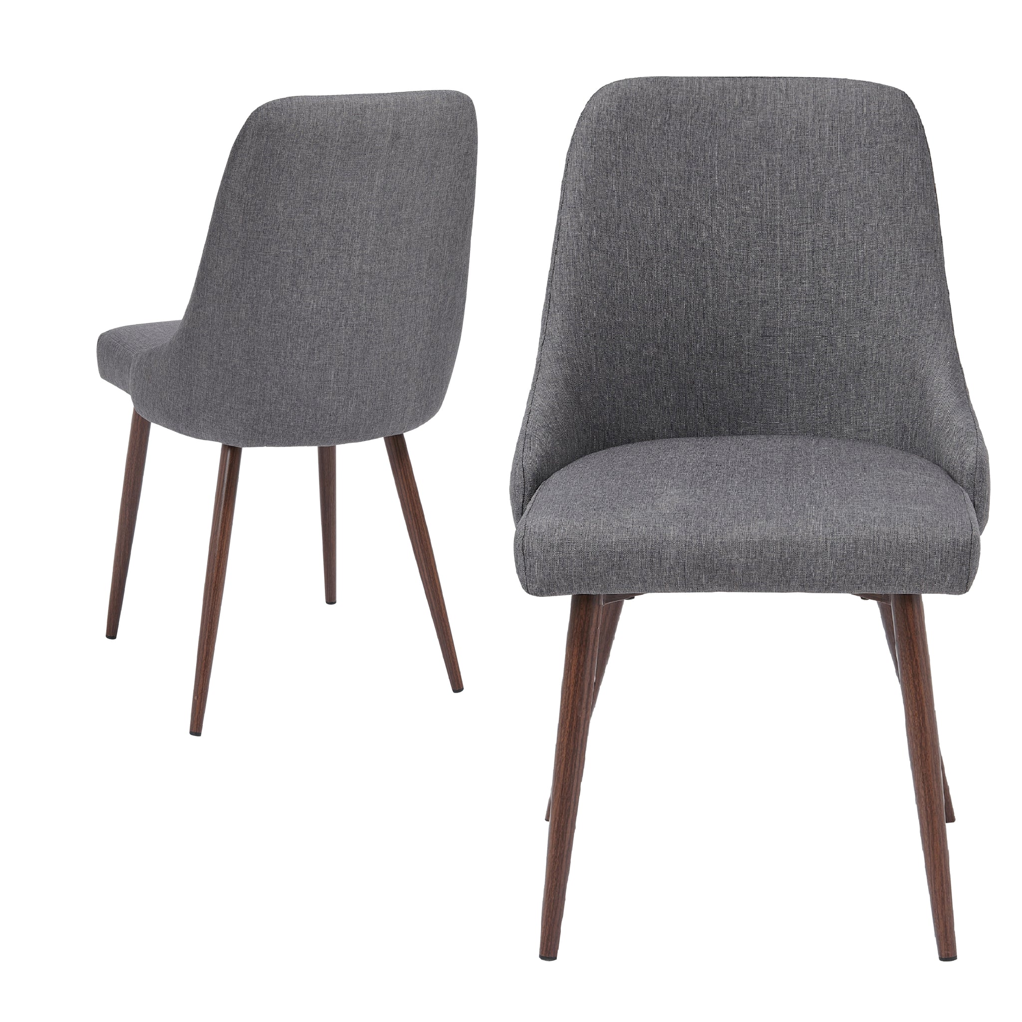 Oslo Modern Upholstery Side Dining Chair Set Of 2, Grey Solid Dark Gray Dining Room Powder Coated Foam Spot Clean Square Mid Century Modern,Minimalist Dining Chairs Set Of 2 Foam Fabric Metal