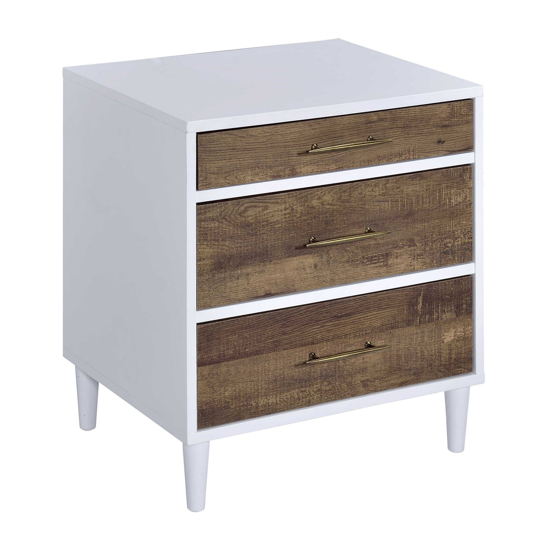 White And Weathered Oak 3 Drawer Accent Table Brown White Primary Living Space Contemporary Drawers Rectangular Wood Metal