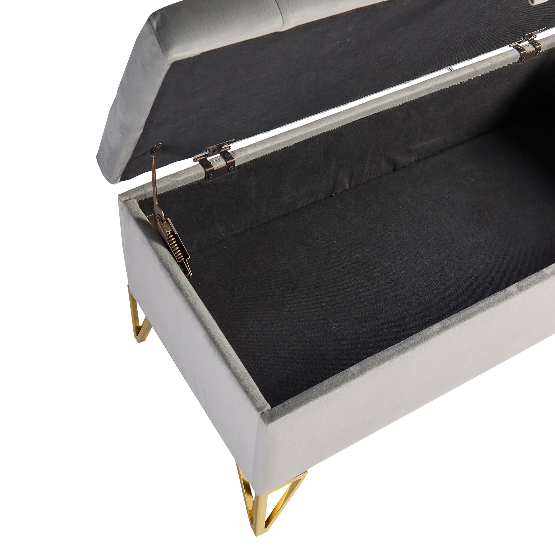 Fashion Light Grey Velvet Fabric Upholstered Large Storage Rectangular Bench For Entryway Bench,Bedroom End Of Bed Bench.Foot Of The Bed,Bench For Sofa For Living Room. Gold Feet Stainless Steel Gray Fabric