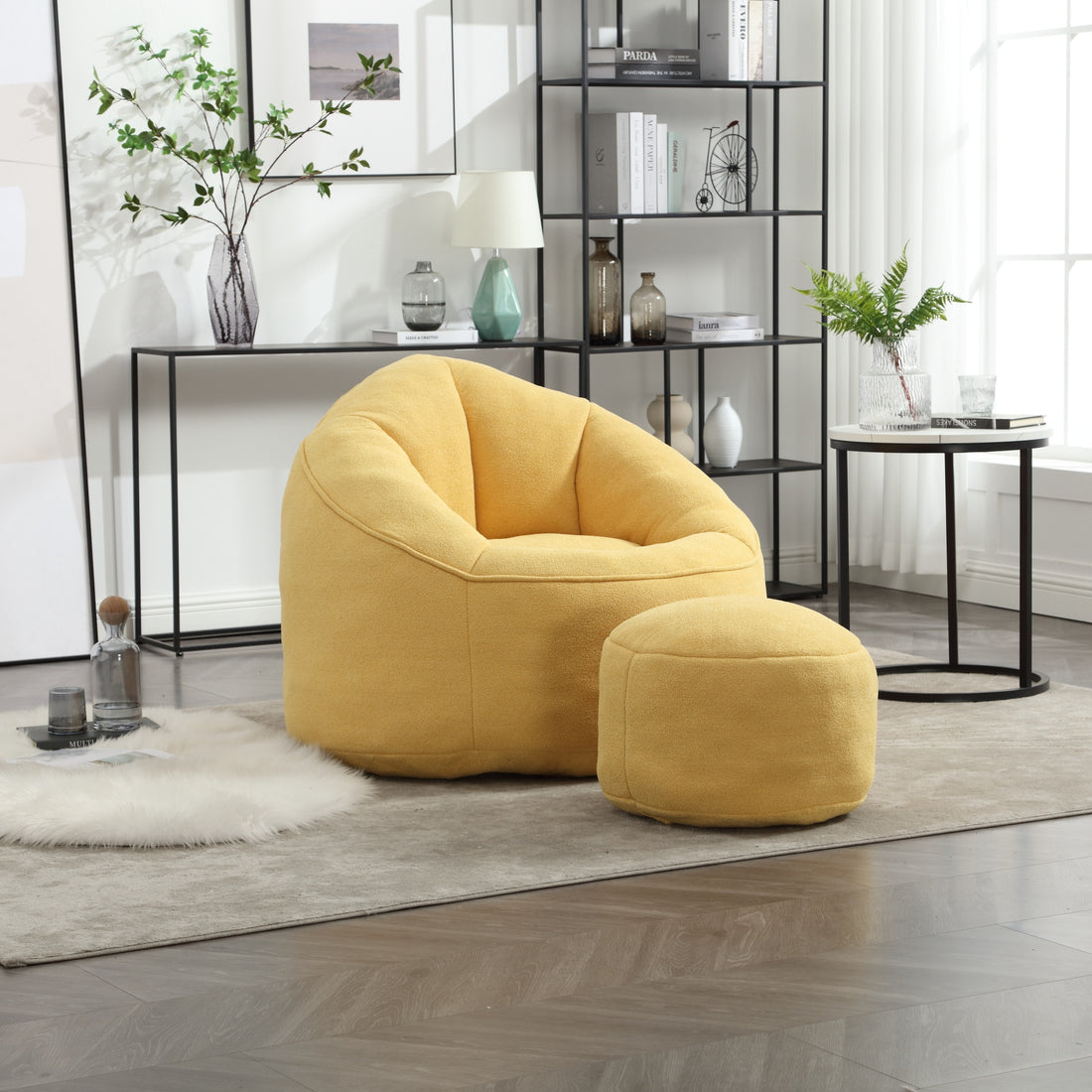 Bedding Bean Bag Sofa Chair High Pressure Foam Bean Bag Chair Adult Material With Padded Foam Padding Compressed Bean Bag With Footrest Yellow Microfiber