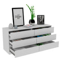 Asteria 6 Drawer Double Dresser, Metal Handles White White Bedroom Modern Particle Board Particle Board