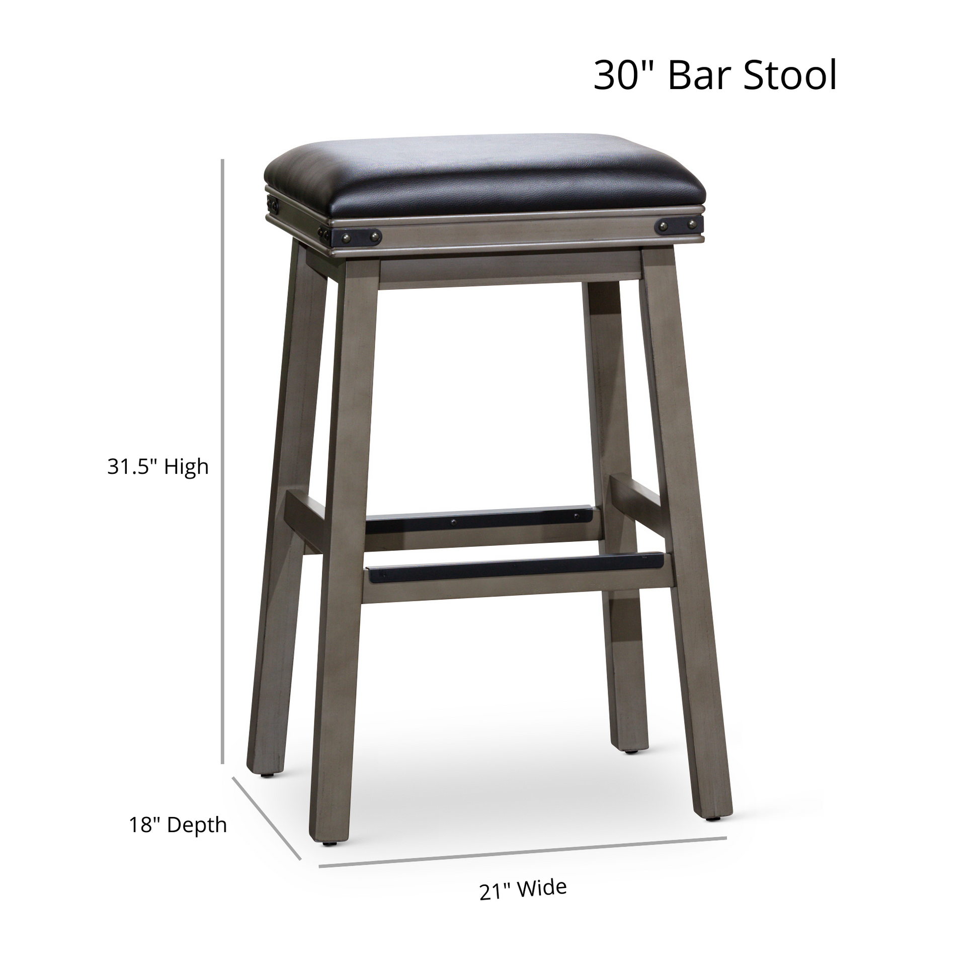 24" Counter Stool, Antique White Finish, Black Leather Seat Antique White Bonded Leather