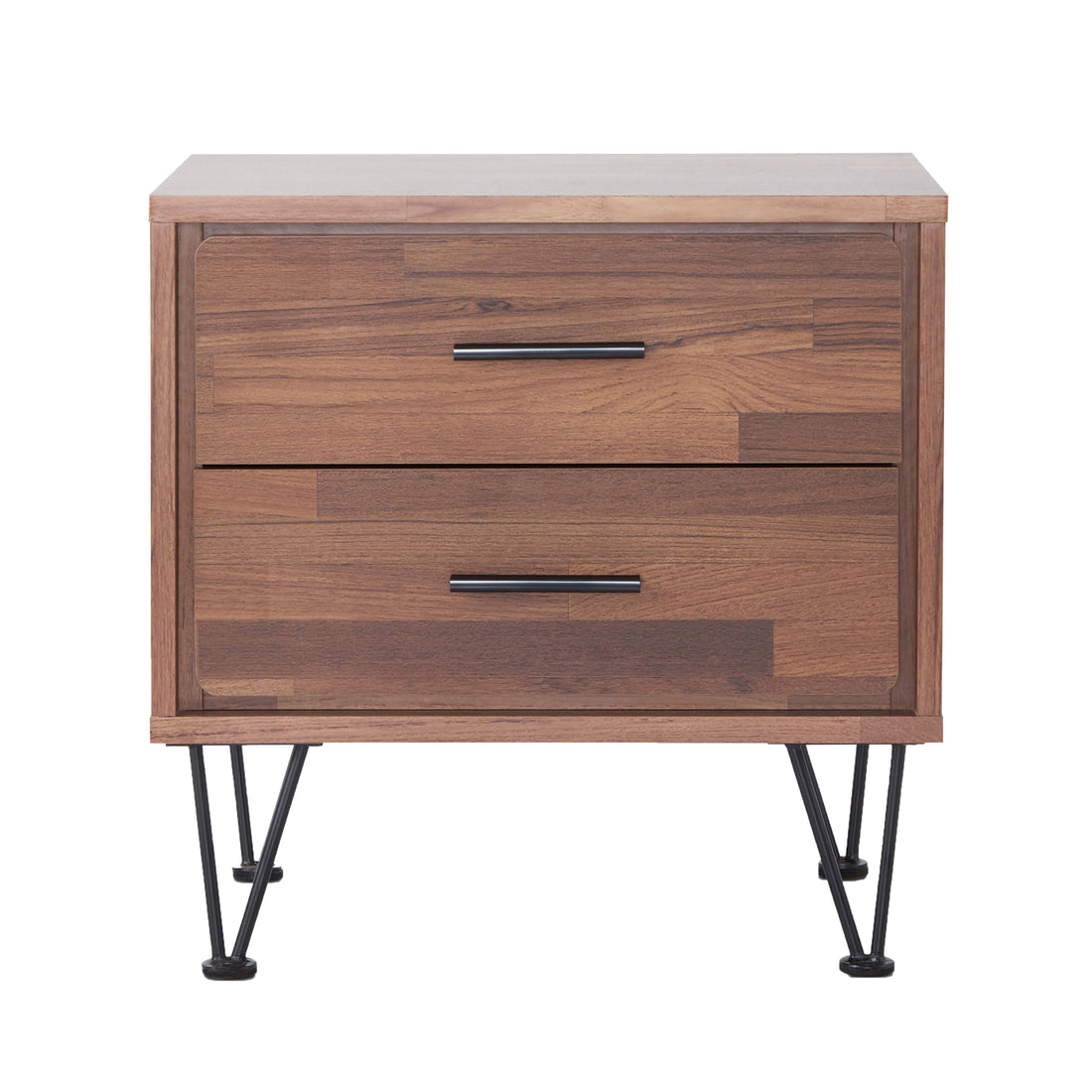 Walnut 2 Drawer Accent Table With Hairpin Legs Walnut Primary Living Space Contemporary Drawers Rectangular Wood Metal Hairpin