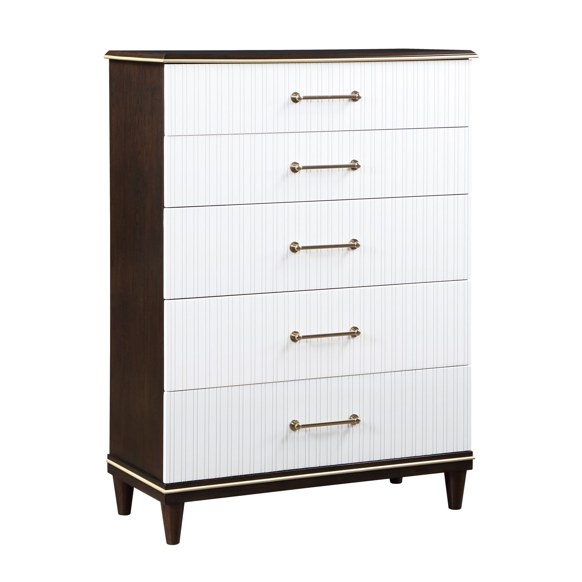 Glamorous White And Cherry Finish 1Pc Chest Of 6 Drawers Modern Bedroom Furniture With Gold Trim Accent White Bedroom Contemporary,Glam,Modern Wood