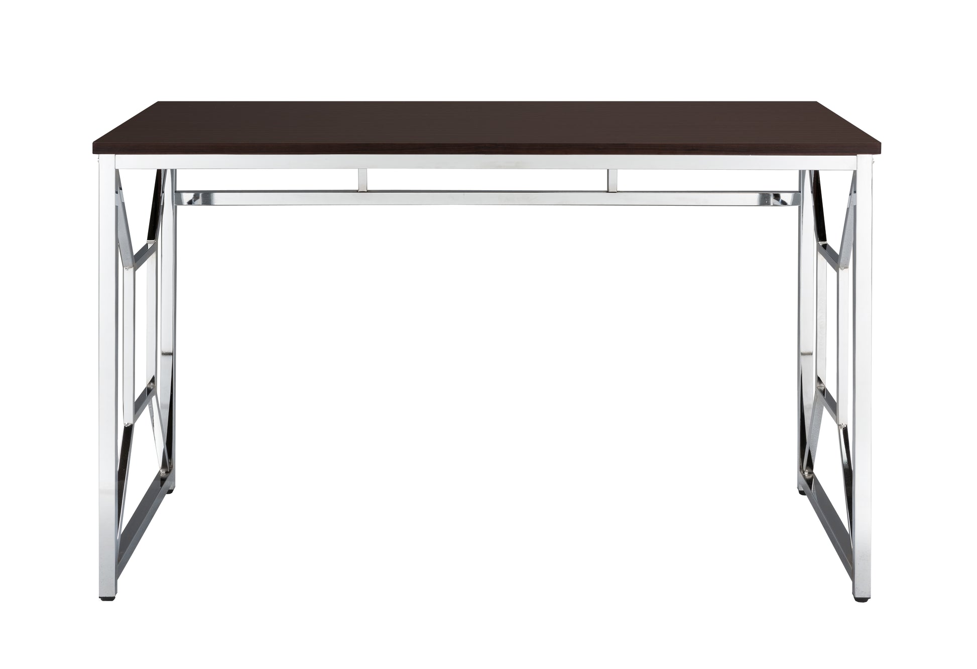 Martha Office Workspace Desk Mdf Chrome In Brown Brown Brown Computer Desk Office Contemporary,Modern,Transitional Rectangular Desk Polished Rectangular Chrome Engineered Wood H Shape