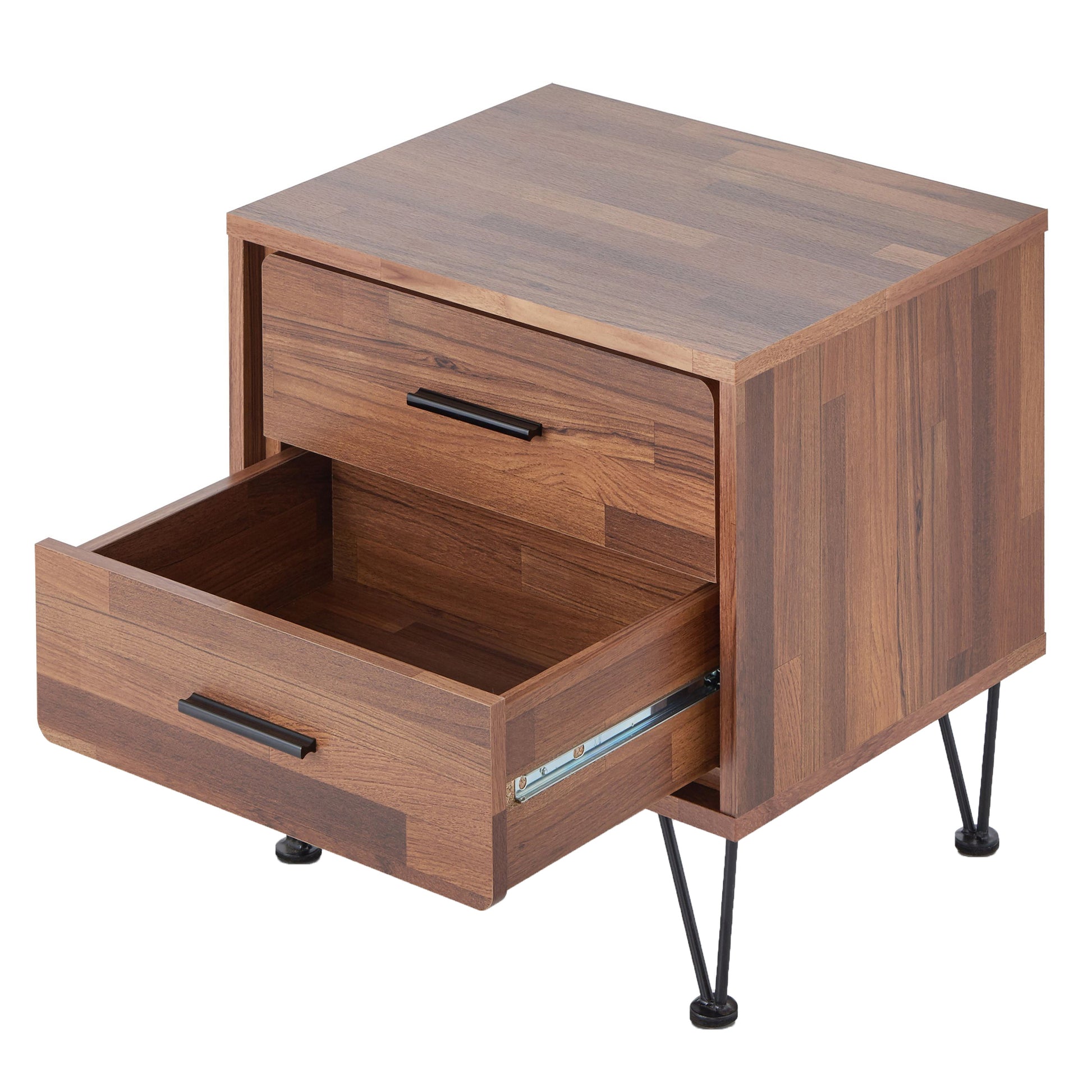 Walnut 2 Drawer Accent Table With Hairpin Legs Walnut Primary Living Space Contemporary Drawers Rectangular Wood Metal Hairpin