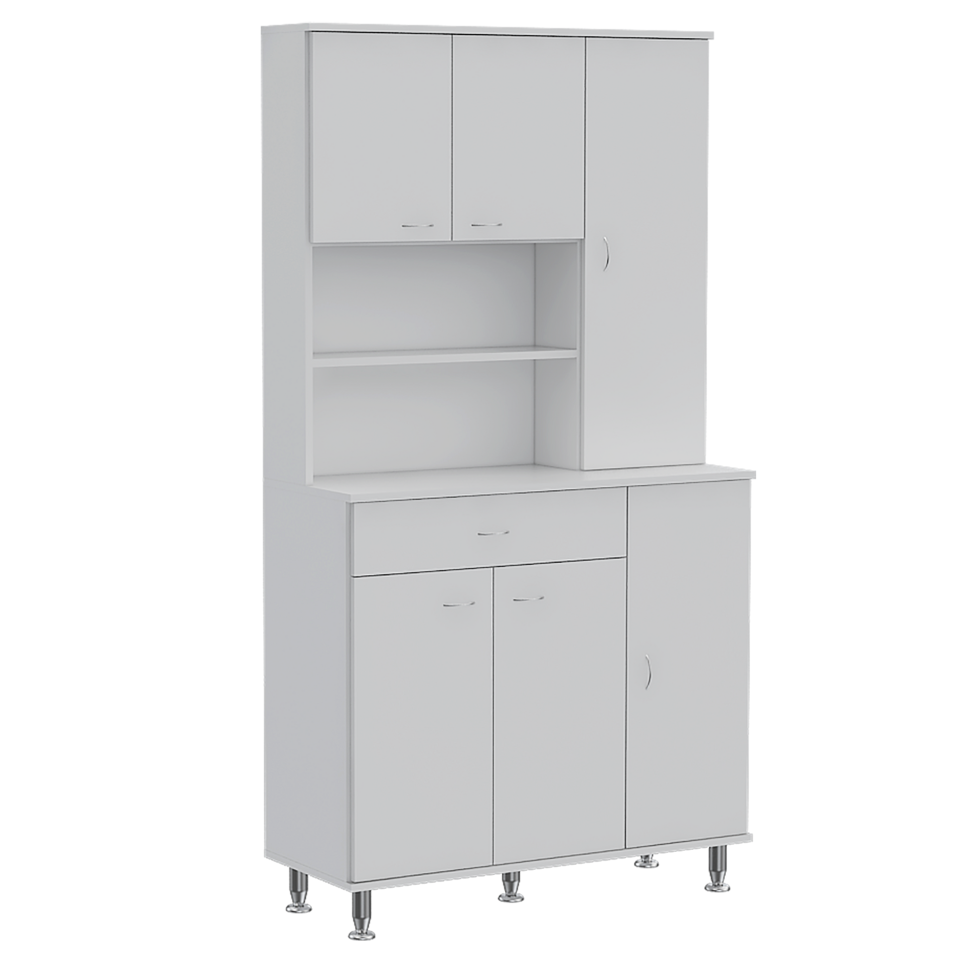 Della 90 Kitchen Pantry, One Drawer, Multiple Cabinets, Two Open Shelvess White White Modern Particle Board Particle Board