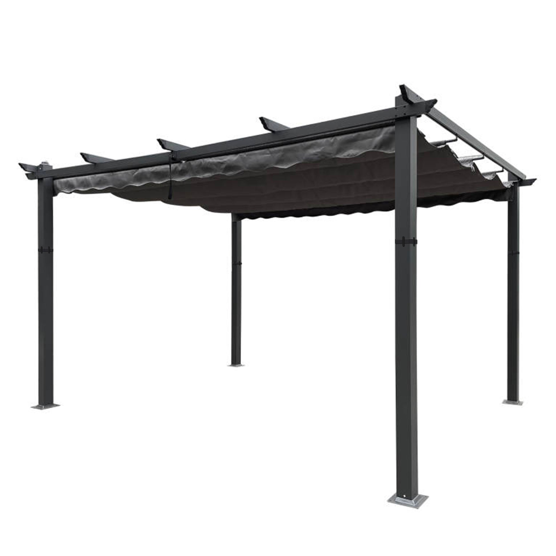 13X10 Ft Outdoor Patio Retractable Pergola With Canopy Sunshelter Pergola For Gardens,Terraces,Backyard, Gray Gray Aluminium