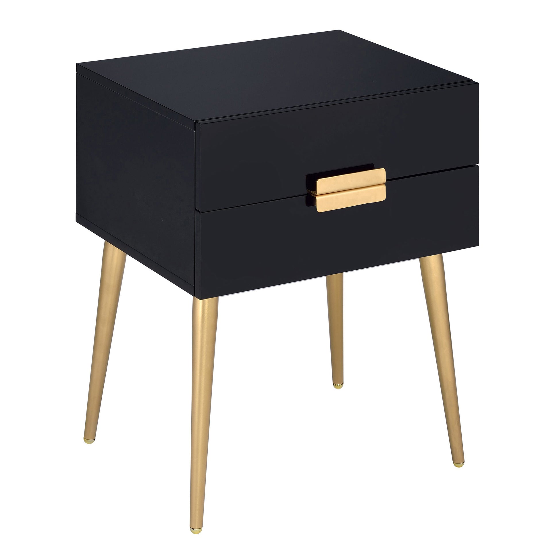 Black And Gold Side Table With 2 Drawer Black Gold Primary Living Space Mid Century Modern Drawers Rectangular Wood Metal