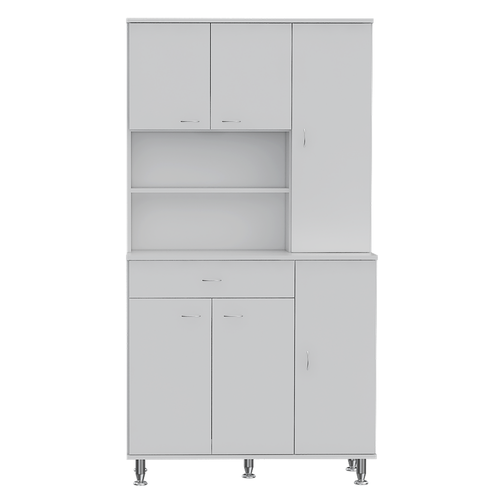 Della 90 Kitchen Pantry, One Drawer, Multiple Cabinets, Two Open Shelvess White White Modern Particle Board Particle Board