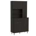 Della 90 Kitchen Pantry, One Drawer, Multiple Cabinets, Two Open Shelves Black Black Kitchen Modern Particle Board Particle Board