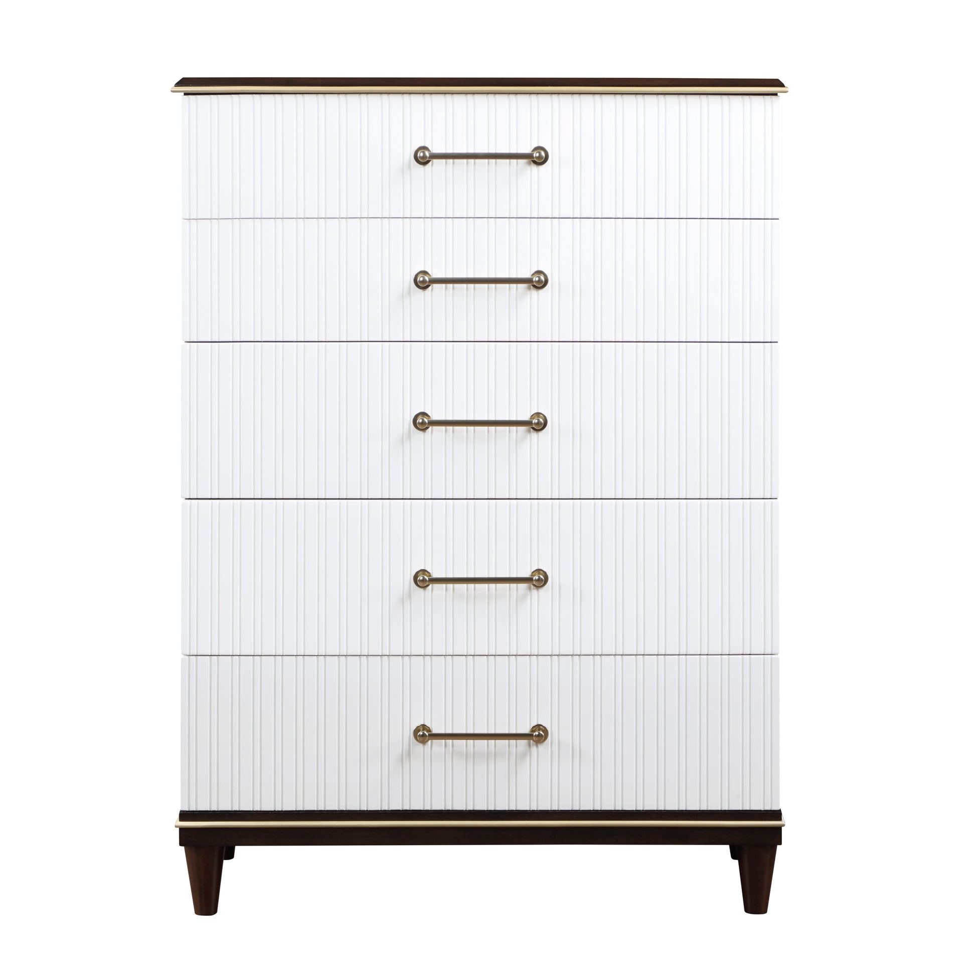 Glamorous White And Cherry Finish 1Pc Chest Of 6 Drawers Modern Bedroom Furniture With Gold Trim Accent White Bedroom Contemporary,Glam,Modern Wood