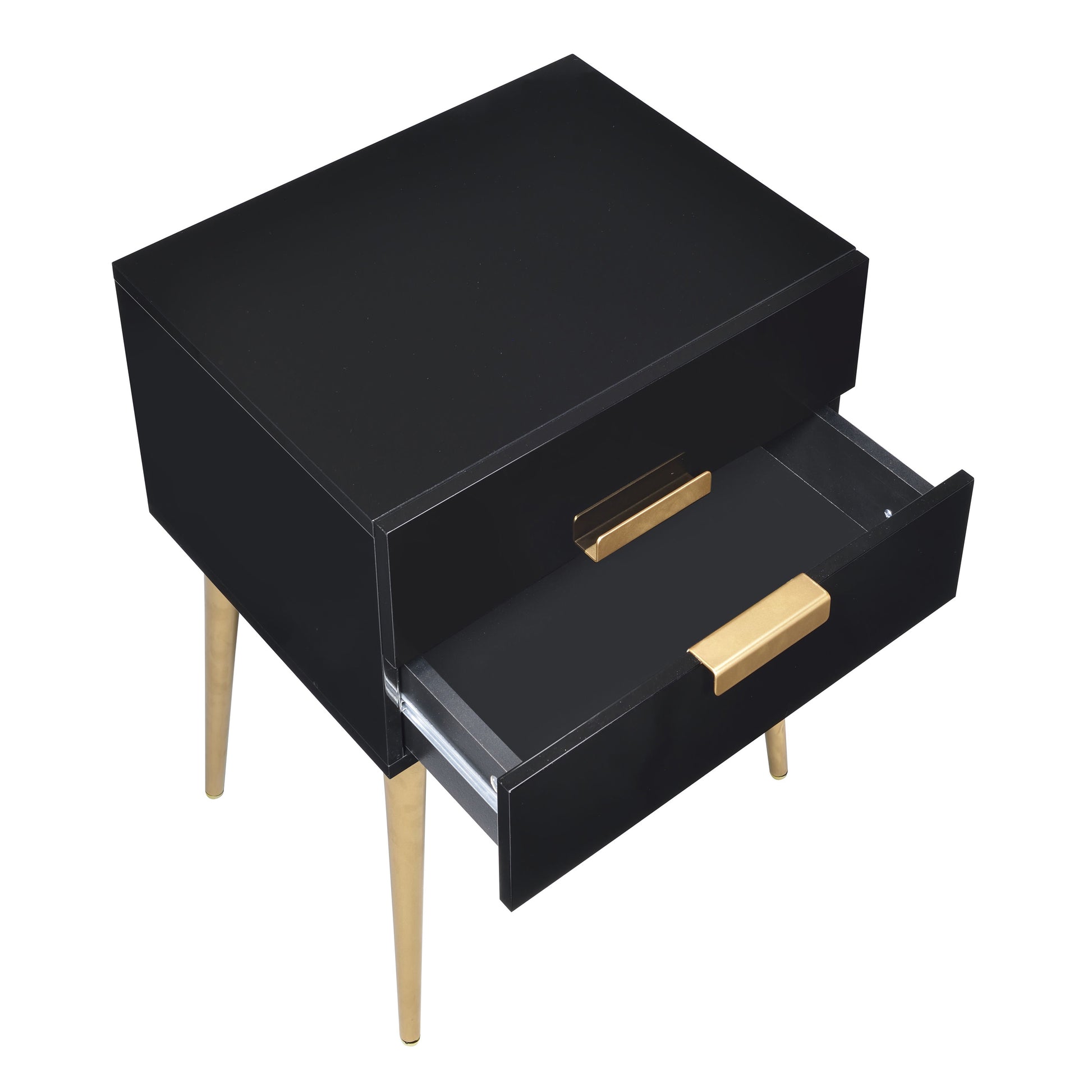 Black And Gold Side Table With 2 Drawer Black Gold Primary Living Space Mid Century Modern Drawers Rectangular Wood Metal