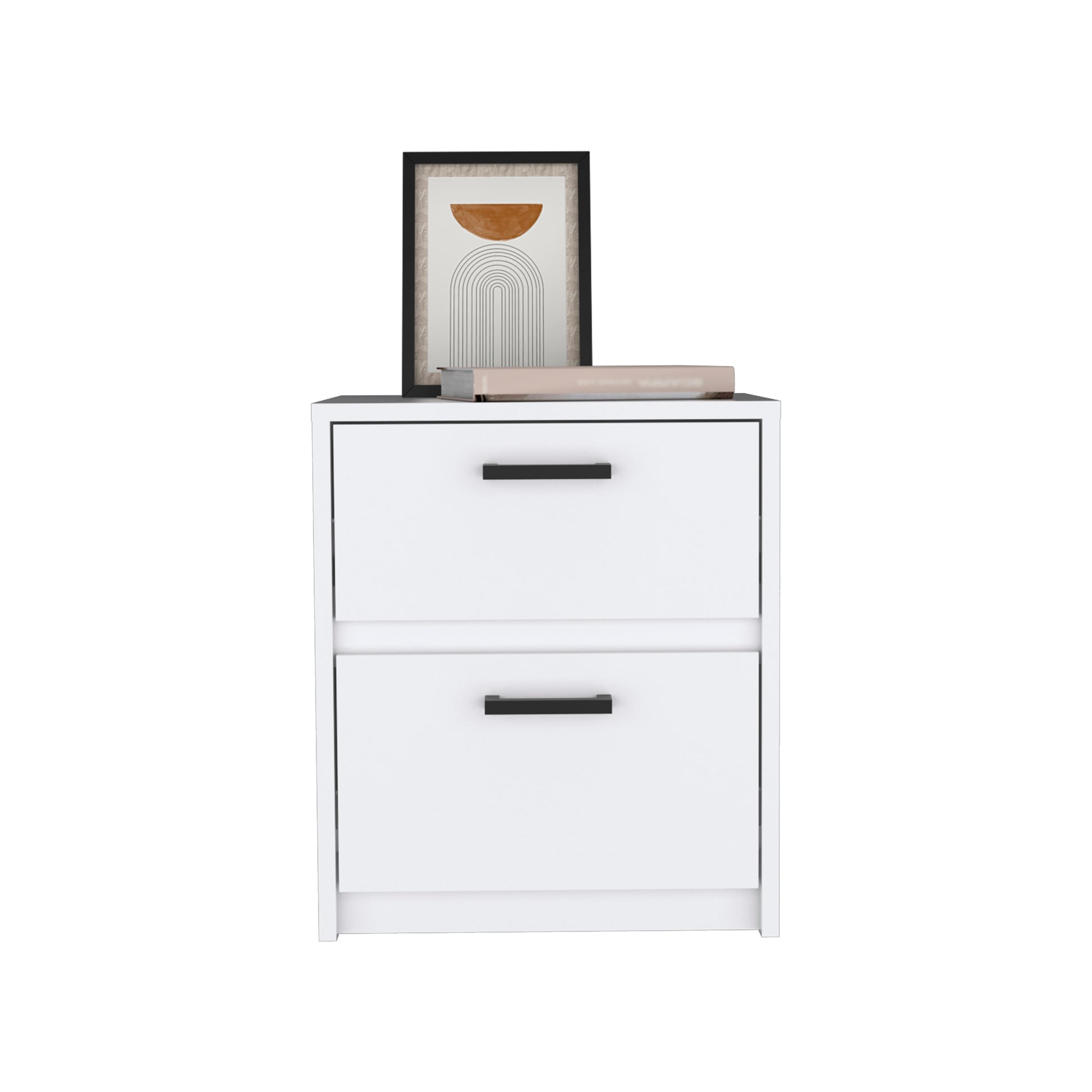 Nightstand 18"H2 Drawers With Metal Handles, White White Particle Board Particle Board