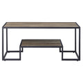 Rustic Oak And Black Coffee Table With Shelf Black Brown Primary Living Space Industrial Shelves Rectangular Wood Metal Sled