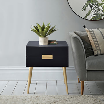 Black And Gold Side Table With 2 Drawer Black Gold Primary Living Space Mid Century Modern Drawers Rectangular Wood Metal
