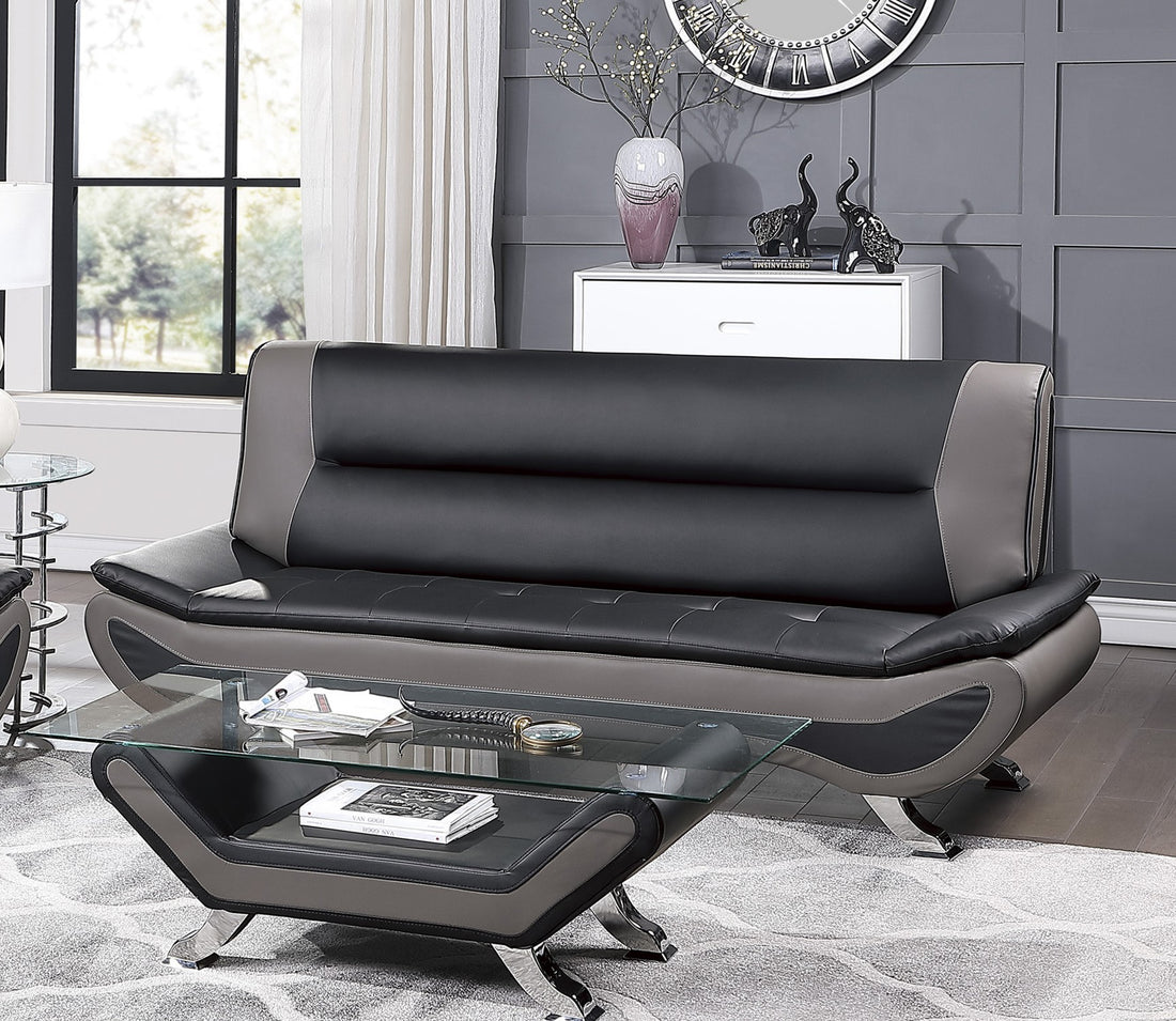 Modern Living Room Furniture 1Pc Sofa Black And Gray Pu Upholstered Chrome Finish Metal Legs Solid Wood Frame Cushon Seat Black Gray Faux Leather Wood Primary Living Space Contemporary,Modern Solid Wood 3 Seat