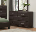 Contemporary Design Bedroom 1Pc Dresser Of 6 Drawers Faux Leather Upholstery, Dark Brown Furniture Dark Brown Bedroom Contemporary Plywood